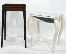 Modern single drawer side table, the rectangular mirrored top with canted corners, on cabriole cream