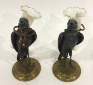 Pair reproduction Victorian-style spill vases, each in the form of glass flute, supported by an