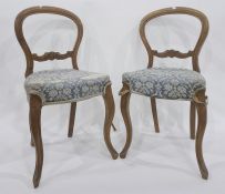 Four Victorian balloon-back chairs with overstuffed blue upholstered seats, cabriole front legs (4)