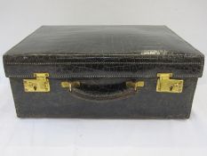 Vintage crocodile vanity case with cover, satin lined, no fittings