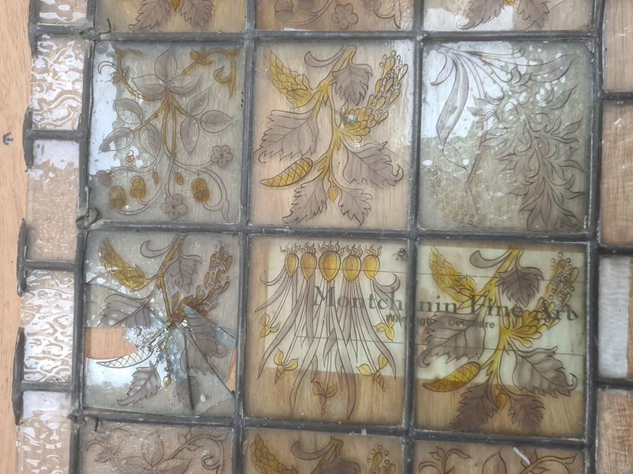 Arts & Crafts Aesthetic-taste stained glass window, set 15 rectangular hand painted floral panes - Image 3 of 4