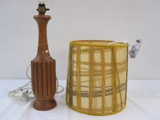 Mid to late 20th century wooden table lamp base, approx 40cm high and an abstract yellow cylindrical