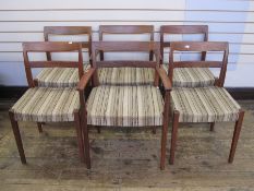 Set of six rosewood Swedish Troeds Bjarnum dining chairs with beige brown upholstered seats (two