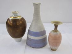 David James white studio pottery vase, Raku fired, in pink and cream, 16cm high, John Davidson