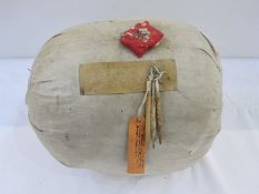 Lace making pillow having a label attached 'Lace Pillow for Making Honiton Lace' with a