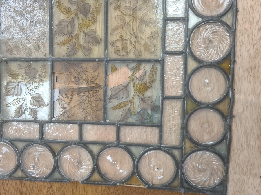 Arts & Crafts Aesthetic-taste stained glass window, set 15 rectangular hand painted floral panes - Image 4 of 4