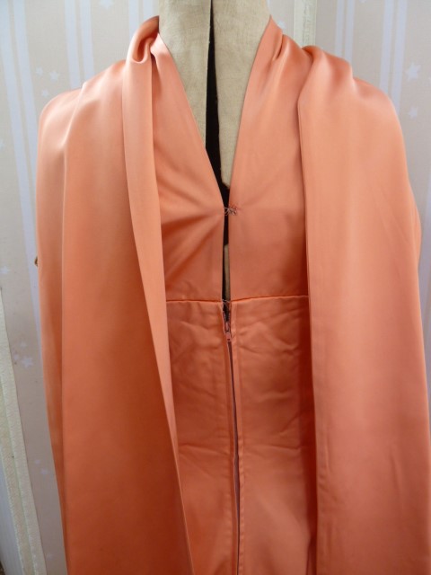 Phyllis Taylor apricot satin full length evening gown with embroidered bodice, with sash detail, a - Image 2 of 15
