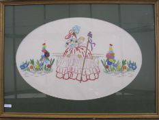 Three embroidered pictures, mid 20th century
