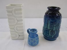 Bay Keramik miniature vase, 1970's, in blue with raised bubble-shaped decoration, 8.5cm high,