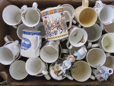 Quantity of commemorative tankards, figurines, etc (1 box)