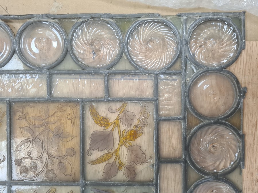 Arts & Crafts Aesthetic-taste stained glass window, set 15 rectangular hand painted floral panes - Image 2 of 4