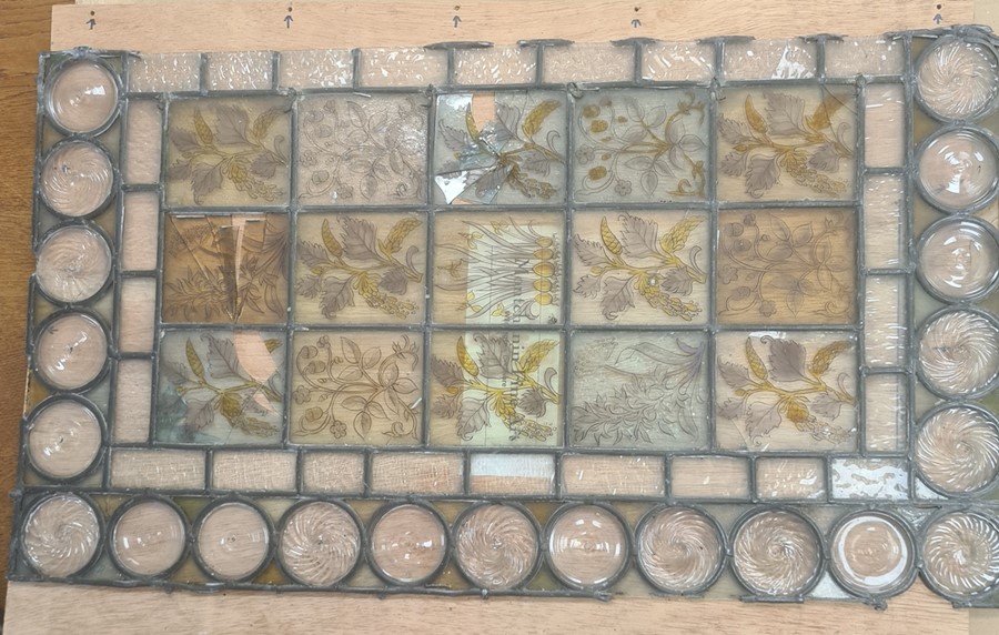 Arts & Crafts Aesthetic-taste stained glass window, set 15 rectangular hand painted floral panes