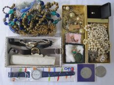 Quantity costume jewellery to include faux-pearls, bead necklaces and watches
