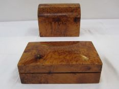 Thuya wooden jewellery box, the domed lid enclosing removable tier, 20cm wide x 15cm high and