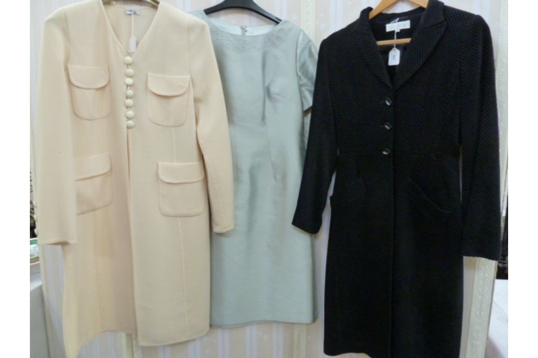 Black corduroy fitted coat labelled 'Paddy Campbell', three button fastening, a black suit with gold - Image 1 of 6
