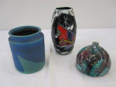 Unknown European pottery piece, 9cm high, blue tone cylindrical vase, West German and Italian fat