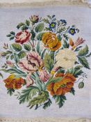 Mid 20th century beaded and tapestry cushion/seat cover decorated with flowers 65 x 63 cms and