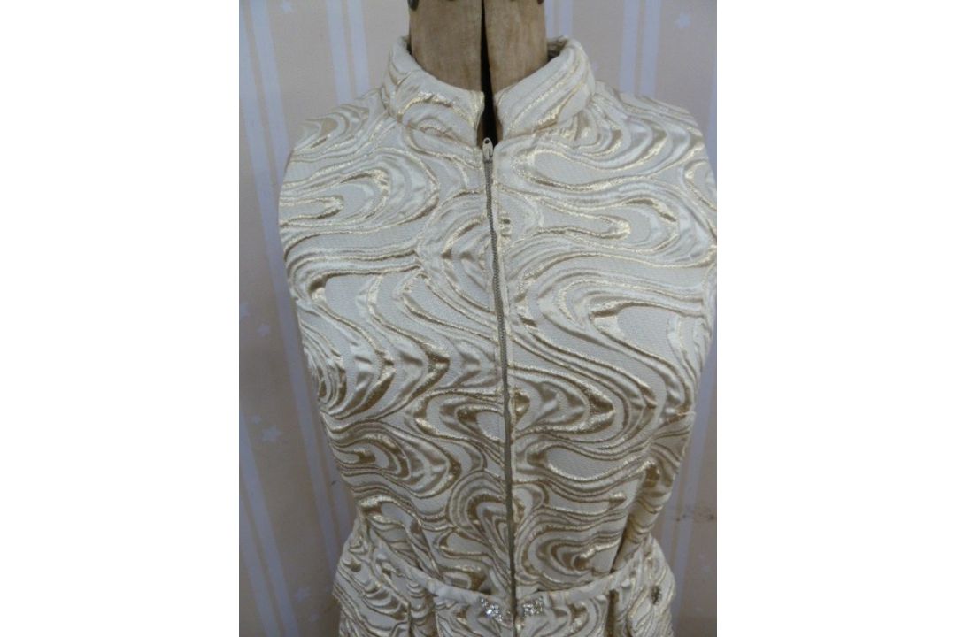 1960's gold lame Frank Usher evening gown, sleeveless, diamante buttons to the belt and pocket ( - Image 2 of 3