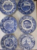 Old English Staffordshire ware blue and white transfer-printed plates, various American historical