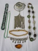 Mawi diamante and gilt metal collar necklace, a Bally chunky bangle, string of malachite beads,