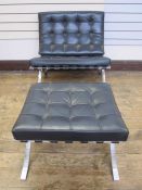 Barcelona chair and matching stool in black leather (2)