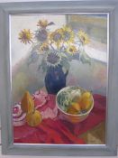 Thea Dupays Oil on canvas Still Life study of sunflowers in a vase, signed lower right  73 x 54