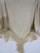 Large cream Chinese silk piano shawl (stained)