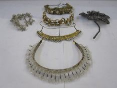 Victorian and later headdresses/tiaras to include metal and faux-pearl, silver thread, silver-