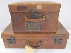 Vintage leather travelling case, bearing label for Loch Awe Hotel, Loch Awe, Argyllshire and a