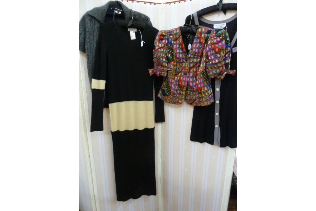 Gina Bacconi silk brocade jacket with puff sleeves, a Yohji Yamamoto black and white knitted full - Image 1 of 3