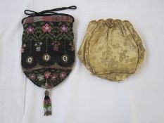 Victorian beaded reticule with drawstring and a brocade vintage evening bag with fixed frame (some