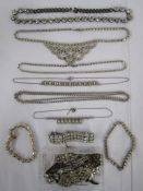 Quantity diamante and similar set bracelets and necklaces, diamante set double-clip brooch and other