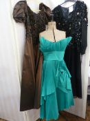 Frank Usher vintage evening dress in blue (has been altered), a Frank Usher 1930's-style black dress