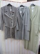 Joseph black and white wool check coat with net fringing to the lapels and edge and cuffs, a DKNY