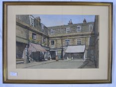 E W Moy  (20th century school) Watercolour Cheltenham Montpellier street scene with caryatids ,