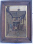 20th century school Oil on board Street scene, initialled MS lower right, 60 x 39.5cm