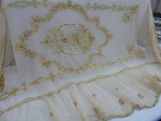 Pair of late 19th century single bed, net bed covers. Possibly French ,heavily embroidered in gold