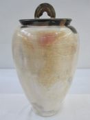 John Bedding (b.1947) studio pottery lidded vase in cream and orange Raku fired, impressed mark to