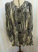 Vintage black and cream Biba smock top with angel sleeves, three square buttons, labelled, deep