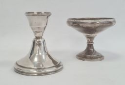 A mid 20th century silver mounted circular pedestal bowl, Birmingham marks worn, 11cm in diamter x
