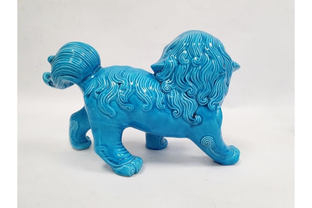 Chinese turquoise glazed model Buddhist lion,18cm high, two various bisque and partly glazed figures - Image 10 of 31