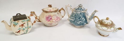 Victorian Aesthetic movement pewter mounted teapot in Japonaiserie style, embossed with birds and