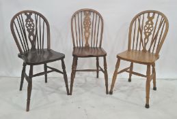 Six assorted wheelback dining chairs (6) and a box of glassware