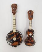 A miniature tortoiseshell and mother of pearl inlaid banjo and guitar (2)
