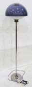 Modern standard lamp with chrome base and blue perspex dome shade, approx. 154cm high x 41cm