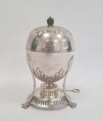 Edwardian silver egg boiler, ovoid and lidded, with presentation inscription dated 1905, raised on