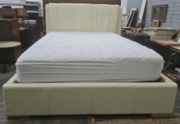 Double bed with cream upholstered headboard, lift-up base, with mattress, 52