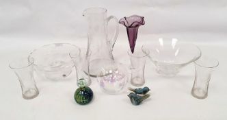 Assorted glassware to include lemonade set,  small glass paperweight, vases, jug and bowls