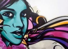 Siloe (urban artist)  Spray paint on canvas  Female head, signed, unframed, 183cm x 243.5cm