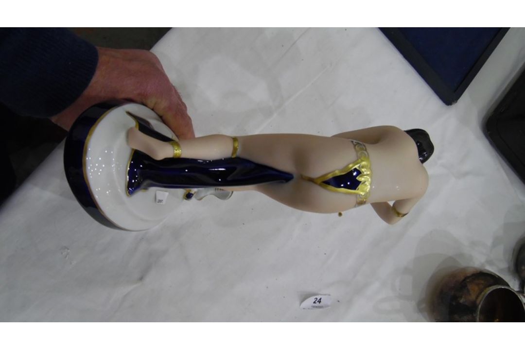 Royal Dux tinted bisque and glazed porcelain figure of a semi-nude snake charmer, on oval base, 23. - Image 5 of 6